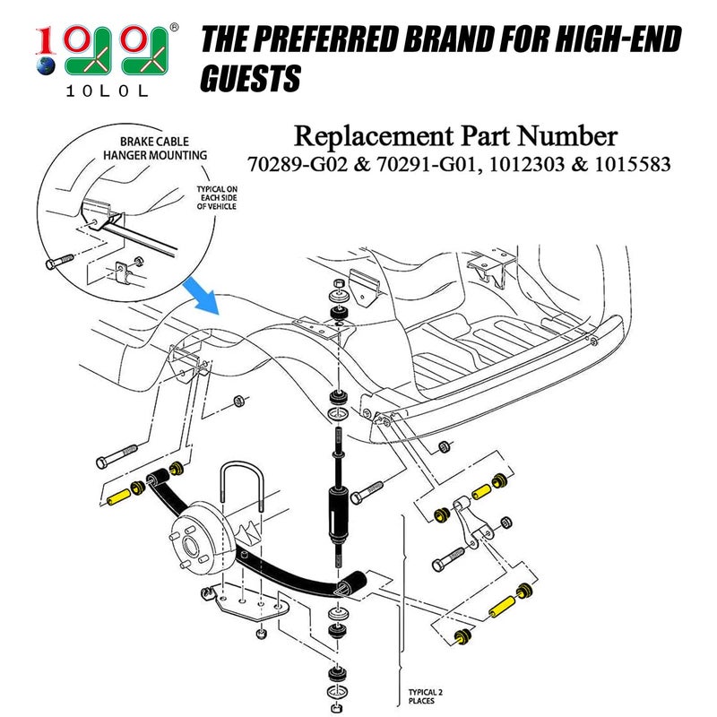 9.99WORLD MALL Rear Leaf Spring Bushing Set fit for Golf Cart Club Car DS (1992-up) EZGO TXT & Medalist (1994-up) Replacement Part 70289-G02 70291-G01 1012303 1015583 - Image 2
